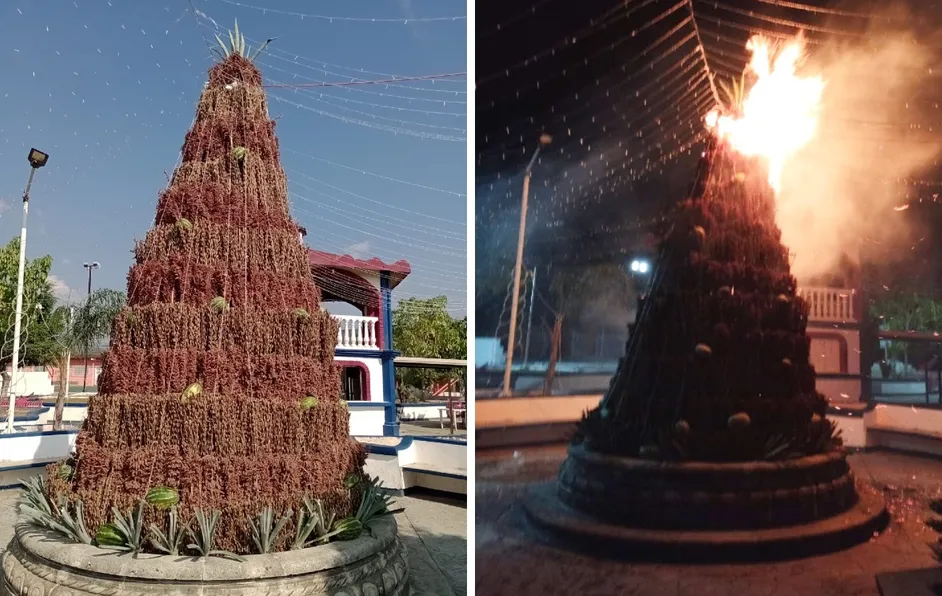 Incendian árbol de Navidad del municipio de Santiago Niltepec