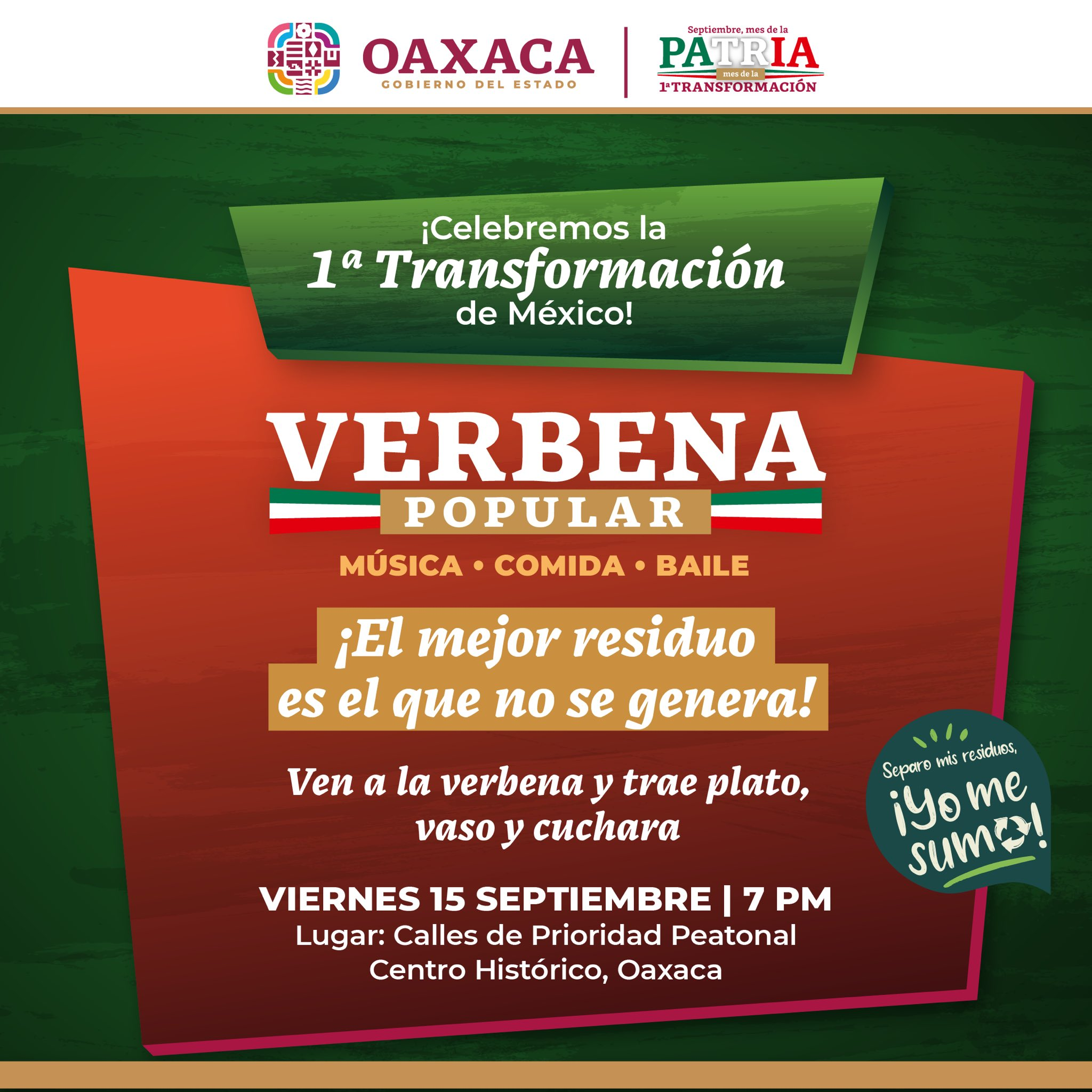 Festejos patrios en el zócalo de la capital oaxaqueña.