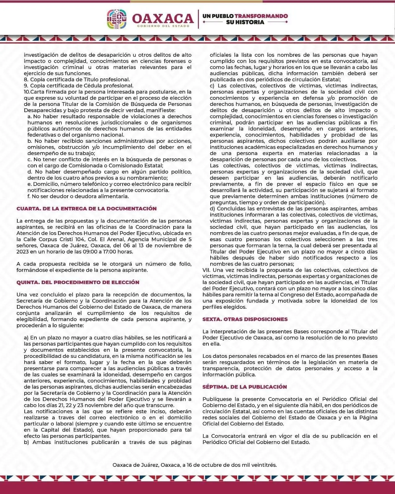 Inicia recepción de documentos de postulantes a la titularidad de la Comisión de Búsqueda de Personas Desaparecidas