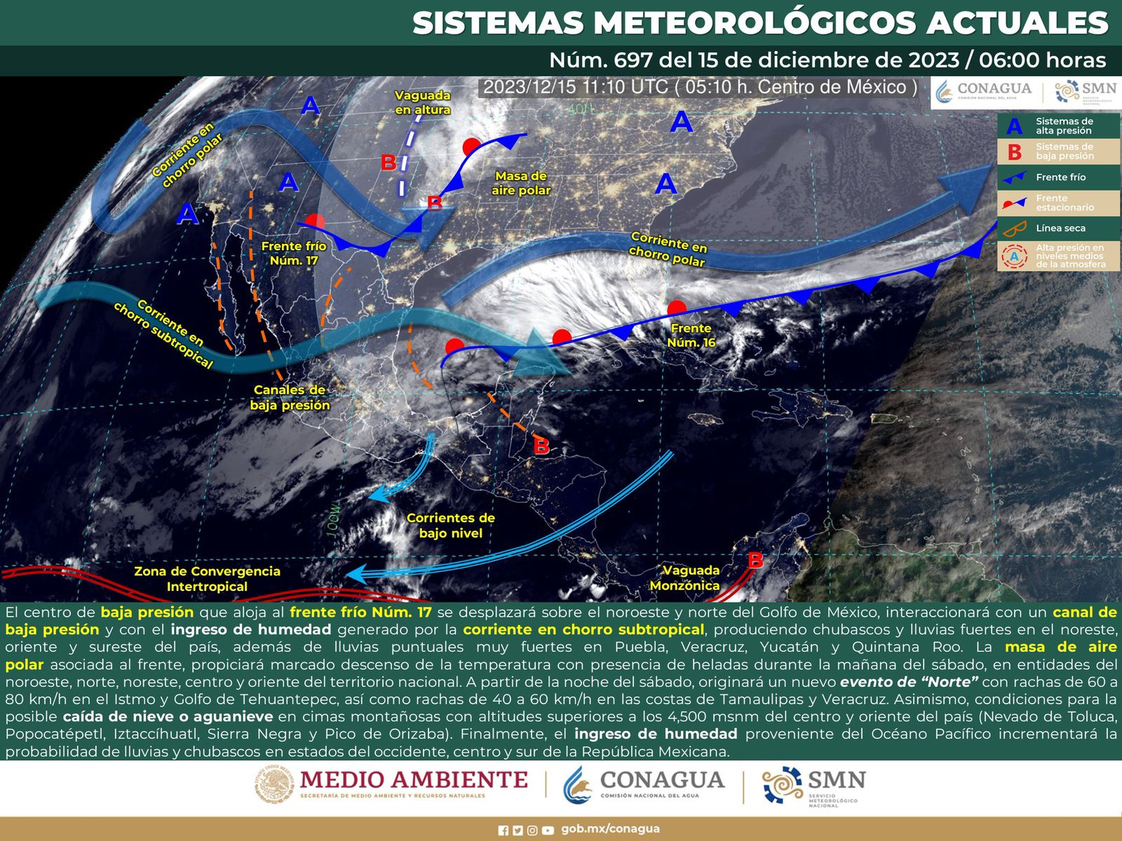 Frente frío número 17 ingresa al Golfo de México