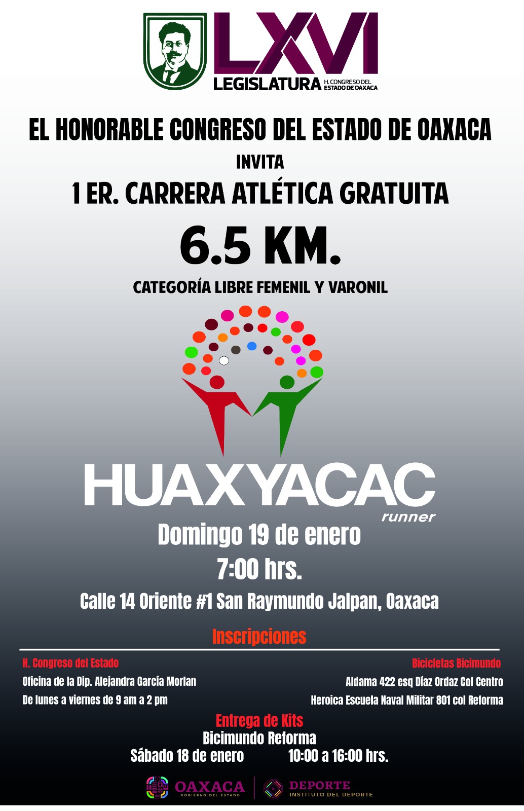 Con carrera atlética buscan promover el deporte desde el Congreso de Oaxaca
