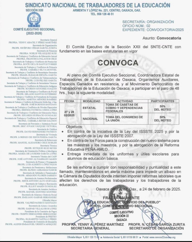 Oaxaca se prepara para un paro de 48 horas convocado por la Sección 22 del SNTE