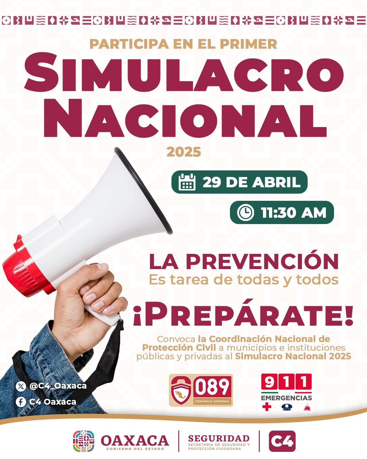Oaxaca se prepara para el Primer Simulacro Nacional 2025 con participación de más de 125 mil personas
