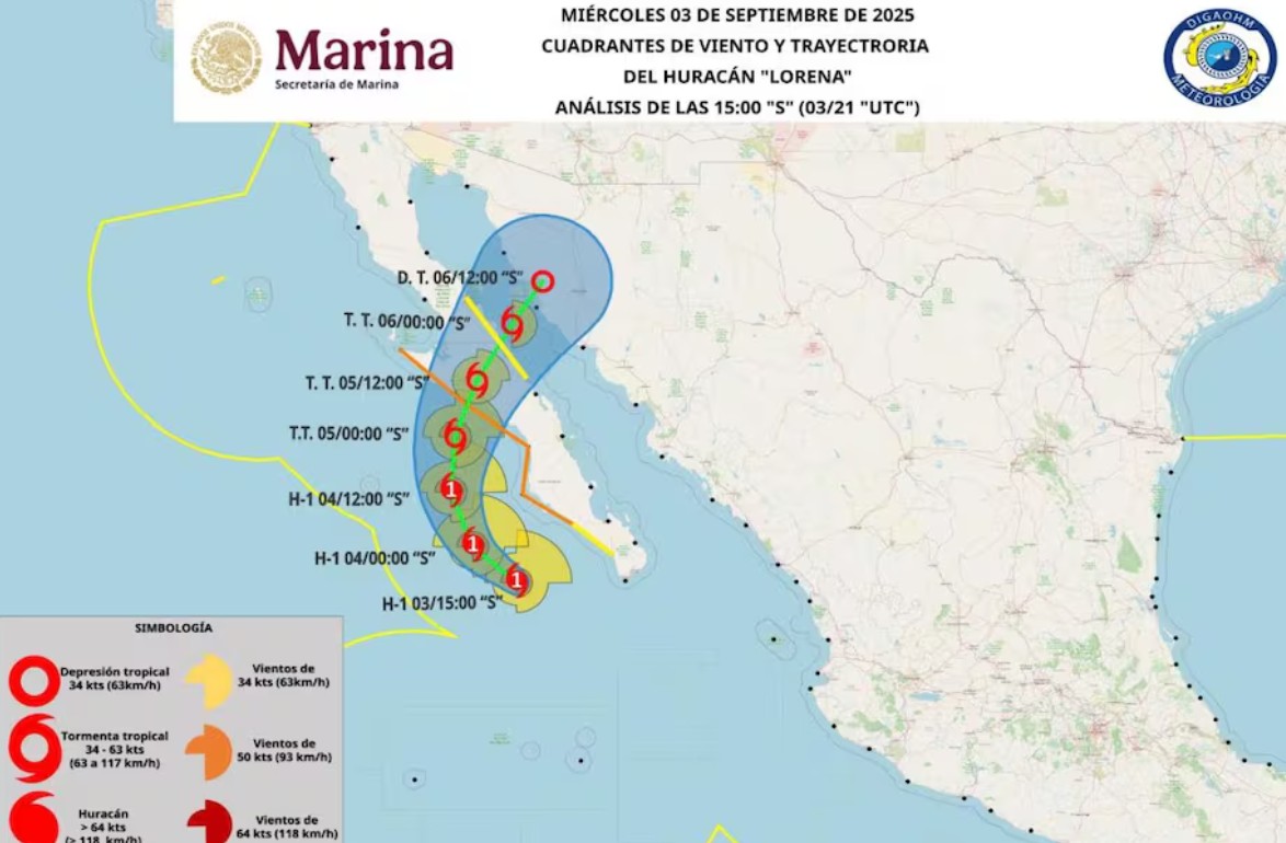 ?️ Huracán Lorena se intensifica: alerta en Baja California Sur y otros estados
