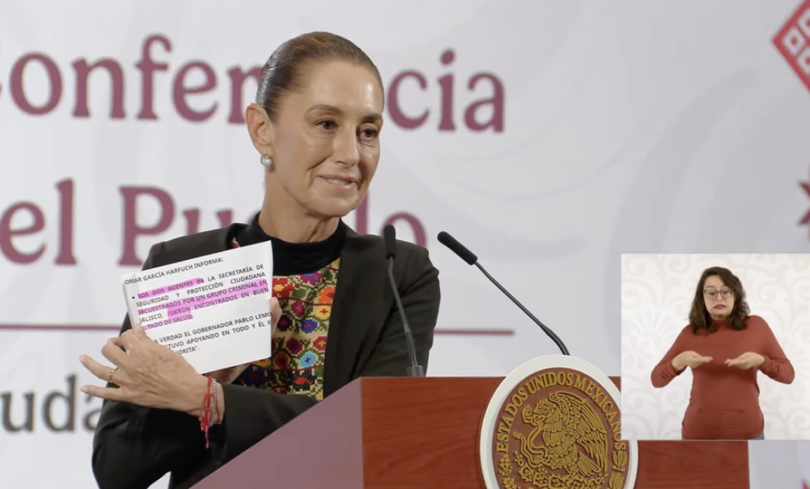 Sheinbaum confirma localización con vida de dos agentes secuestrados en Jalisco